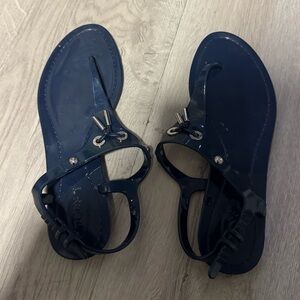 Tod's Navy Blue Patent Lacetto Slingback Thong Sandals